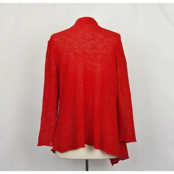 Eileen Fisher Cardigan Sweater Red Linen Blend Open Front Misses Size L - Picture 4 of 7